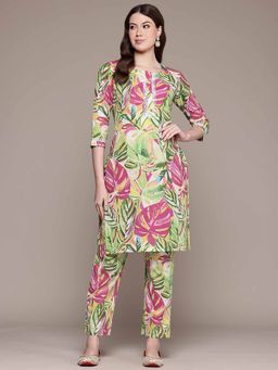 Readiprint - Straight Style Cotton Fabric Green Color Kurta and Pant (Set of 2)