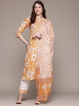 Readiprint - Straight Style Cotton Fabric Orange Color Kurta and Pant with Dupatta (Set of 3)