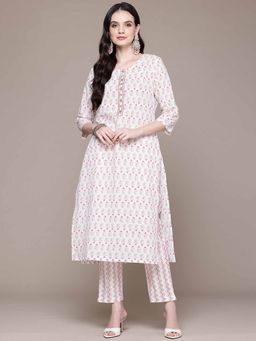 Readiprint - Straight Style Cotton Fabric White Color Kurta and Pant (Set of 2)