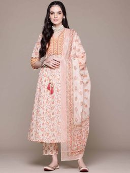 Readiprint - Frock Style Cotton Fabric Peach Color Kurta and Pant with Dupatta (Set of 3)
