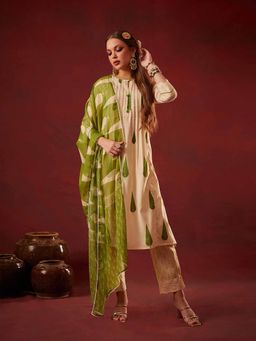 Heeposh - Cream Printed Kurta & Pant with Dupatta (Set of 3)