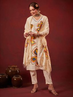 Heeposh - Cream Floral Printed Kurta & Pant with Dupatta (Set of 3)
