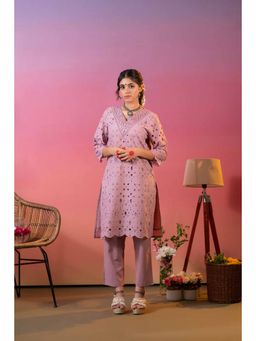 Heeposh - Mauve Schiffli Embroidered Kurta with Pant (Set of 2)