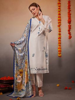 Heeposh - Ivory Embroidered Kurta & Pant with Dupatta (Set of 3)