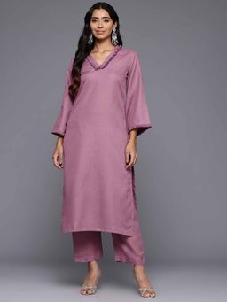 Varanga - Purple Fringed V Neck Kurta & Pant (Set of 2)