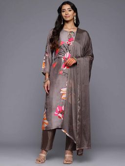 Varanga - Grey Floral Printed Beads and Stone Embellished Kurta & Pant with Dupatta (Set of 3)
