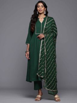 Varanga - Green Lace Detailed Anarkali Kurta with Tonal Pant and Dupatta (Set of 3)