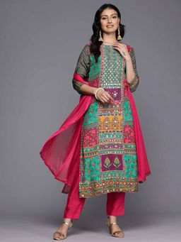 Varanga - Pink Ethnic Printed Gota Hand Embellished Kurta & Pant with Dupatta (Set of 3)