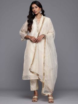 Varanga - Cream Brocade Shimmer Zari Embroidered Kurta & Pant with Dupatta (Set of 3)