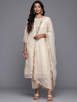 Varanga - Brocade Cream Zari Embroidered Sequins Embellish Kurta & Pant with Dupatta (Set of 3)