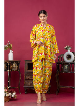 Mokshi - Womens Yellow Printed Rayon Kurta & Pants (Set of 2)