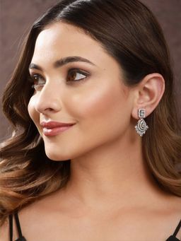 Saraf RS Jewellery - Silver Toned CZ Studded Minimal Chandbali Earrings
