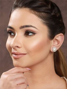 Saraf RS Jewellery - Silver Toned Pearl Minimal Studs Earrings