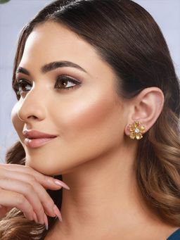 Saraf RS Jewellery - Yellow Zircon Floral Minimal Studs Earrings