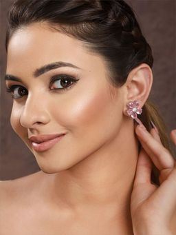 Saraf RS Jewellery - Pink Zircon Floral Minimal Studs Earrings