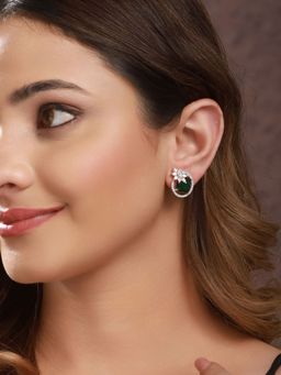Saraf RS Jewellery - Rose Gold Plated Green Ad Studded Minimal Studs Earring