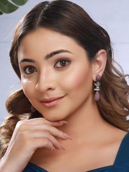 Saraf RS Jewellery - Red Ruby Studded Statement Oval Drop Earring