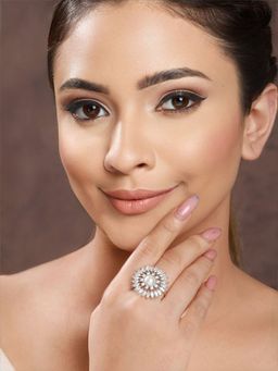 Saraf RS Jewellery - Silver Plated Pearl Studded Minimal Finger Ring