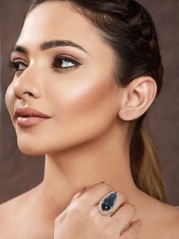 Saraf RS Jewellery - Silver Toned Blue CZ Minimal Luxe Finger Rings