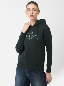 CRIMSOUNE CLUB - Women Emerald Green Typographic Sweatshirt