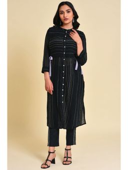 W - Black Abstract Kurta-parallel Pant (Set of 2)