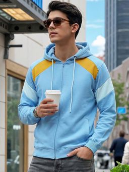Bewakoof - Men's Blue Color Block Zipper Hoodies