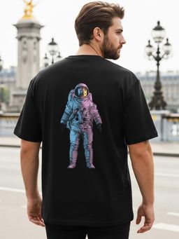 Bewakoof - Men's Black Universal Astro Graphic Printed Oversized Plus Size T-shirt