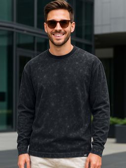 Bewakoof - Men's Black Oversized Acid Wash T-shirt