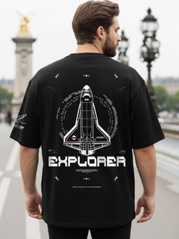 Bewakoof - Men's Black Explorer NASA Graphic Printed Oversized Plus Size T-shirt