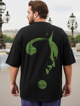 Bewakoof - Official DC Men's Black Batman Riddle Graphic Printed Oversized Plus Size T-shirt