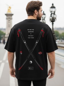 Bewakoof - Men's Black Warriors Graphic Printed Oversized Plus Size T-shirt