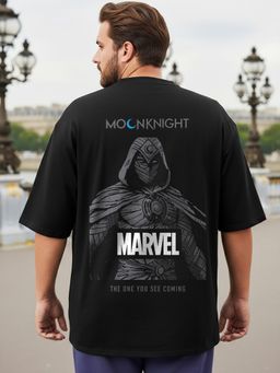 Bewakoof - Official Marvel Men's Black Moon Knight Graphic Printed Oversized Plus Size T-shirt