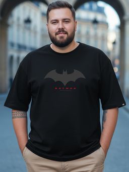 Bewakoof - Official DC Men's Black Batman Outline Logo Graphic Printed Oversized Plus Size T-shirt