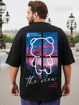 Bewakoof - Men's Black The View Graphic Printed Oversized Plus Size T-shirt