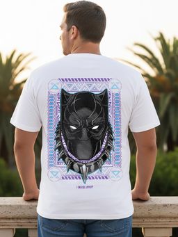 Bewakoof - Official Marvel Men's White King Black Panther Graphic Printed Oversized Plus Size T-shirt