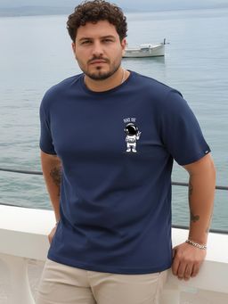 Bewakoof - Men's Blue Peace Out Astronaut Graphic Printed Plus Size T-shirt