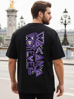 Bewakoof - Official Marvel Men's Black Wakanda Forever Graphic Printed Oversized Plus Size T-shirt