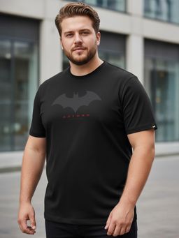 Bewakoof - Official DC Men's Black Batman Outline Logo Graphic Print Plus Size T-shirt