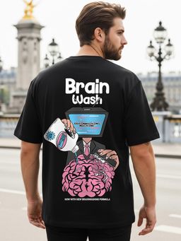 Bewakoof - Men's Black Brain Wash Graphic Printed Oversized Plus Size T-shirt