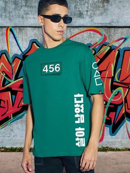 Bewakoof - Official Squid Game Men's Green Contestants Graphic Printed Oversized T-shirt