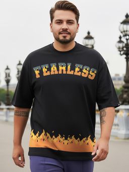 Bewakoof - Men's Black Fearless Graphic Printed Oversized Plus Size T-shirt