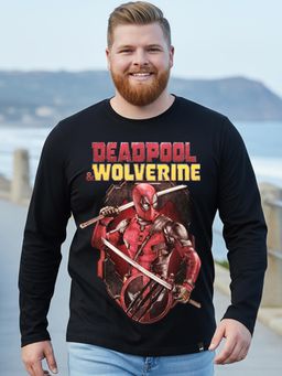 Bewakoof - Official Marvel Men's Black Deadpool Graphic Printed Plus Size T-shirt
