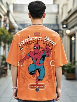 Bewakoof - Official Marvel Men's Orange Spider Truck Graphic Printed Oversized T-shirt