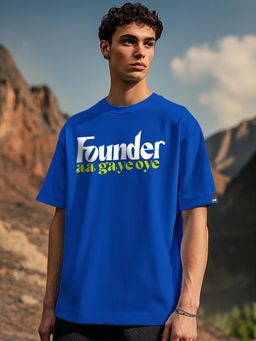 Bewakoof - Men's Blue Founder Aagaye Oye Typography Oversized T-shirt