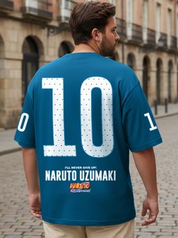 Bewakoof - Heavy Duty 1.0 Men's Morrocan Blue Naruto Graphic Printed Oversized Plus Size T-shirt