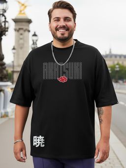 Bewakoof - Official Naruto Men's Jet Black Akatsuki Origin Graphic Printed Oversized Plus Size T-shirt