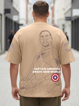 Bewakoof - Official Marvel Men's Brown Captain Graphic Printed Oversized Plus Size T-shirt