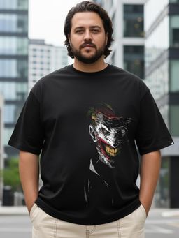 Bewakoof - Official DC Men's Black Why So Serious Man Graphic Printed Oversized Plus Size T-shirt