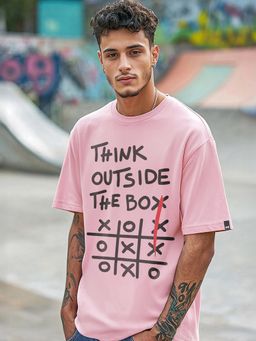 Bewakoof - Men's Pink Think Outside Typography Oversized T-shirt