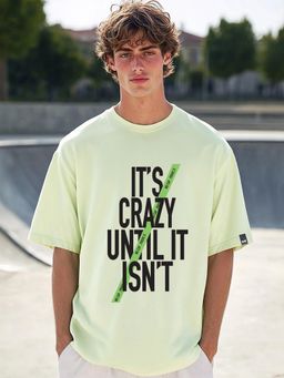 Bewakoof - Men's Fog Green It's Crazy Typography Oversized T-shirt